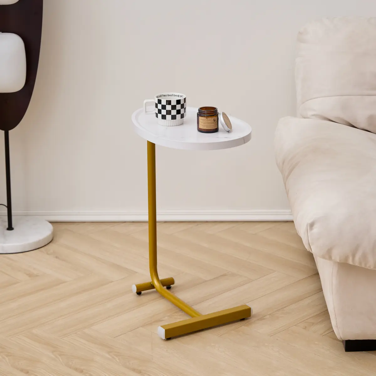 White C-shaped Side Table, Small Sofa Table for Cough, Bederoom   WL RR
