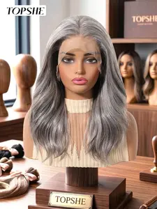 Topshe Silver Color Middle Part Wig, 18 Inch Long Wavy Fiber Hairpiece, Heat Resistant, Easy to Style, Perfect for Events and Parties