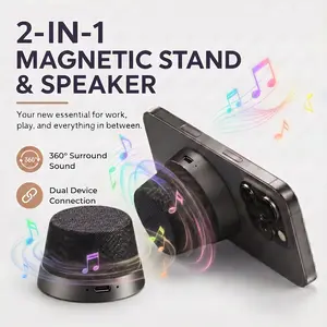[DealsForYouDays]2-in-1 Magnetic Phone Stand & Bluetooth Speaker, Mini Portable Speaker with TWS Dual Pairing, 360° Surround Sound Phone Holder for Smartphones-YY