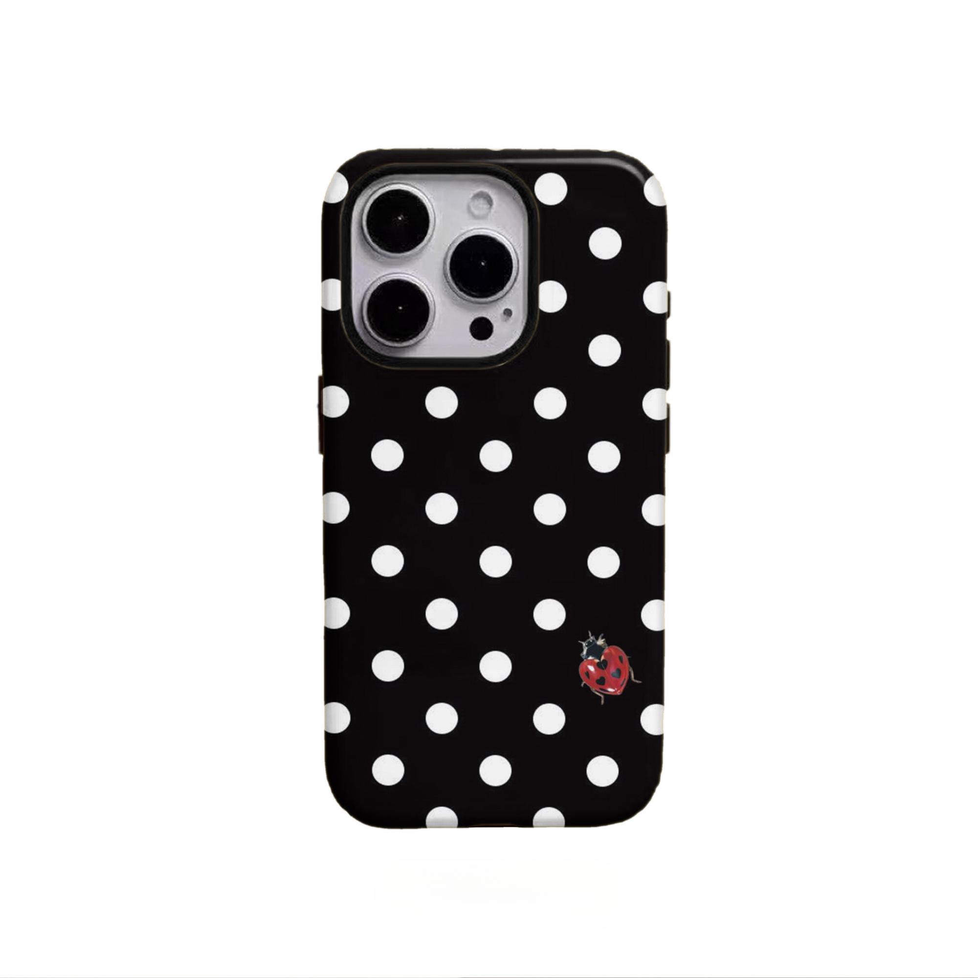 Wave dot ladybug pattern, durable, shock-absorbing and glossy 2-in-1 phone case, suitable for iPhone 17 16 15 14 13 12 11 X, Samsung and other series models, can be given as a holiday gift to friends or home