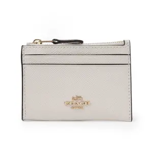 Coach Mini ID Skinny 11 Leather Cardholder Keychain Wallet for Women, Minimalist White