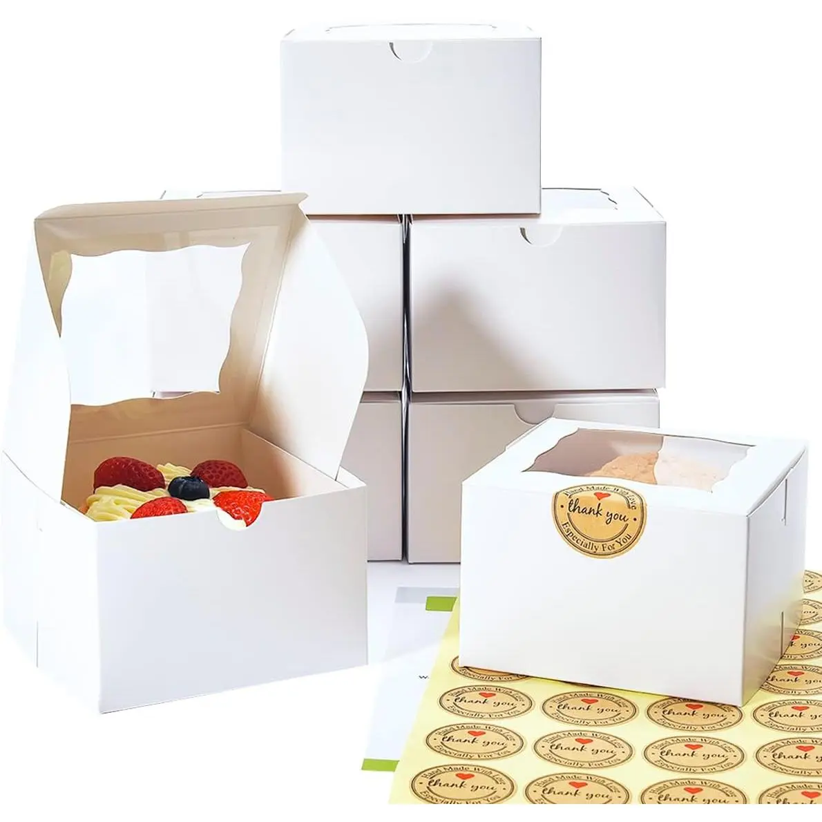 Cookie Boxes with Window 4.5x4.5x3 Inch-50 Pack,White Bakery Boxes,Mini  Boxes for Mini Bundt Cake and Individual Cheesecakes