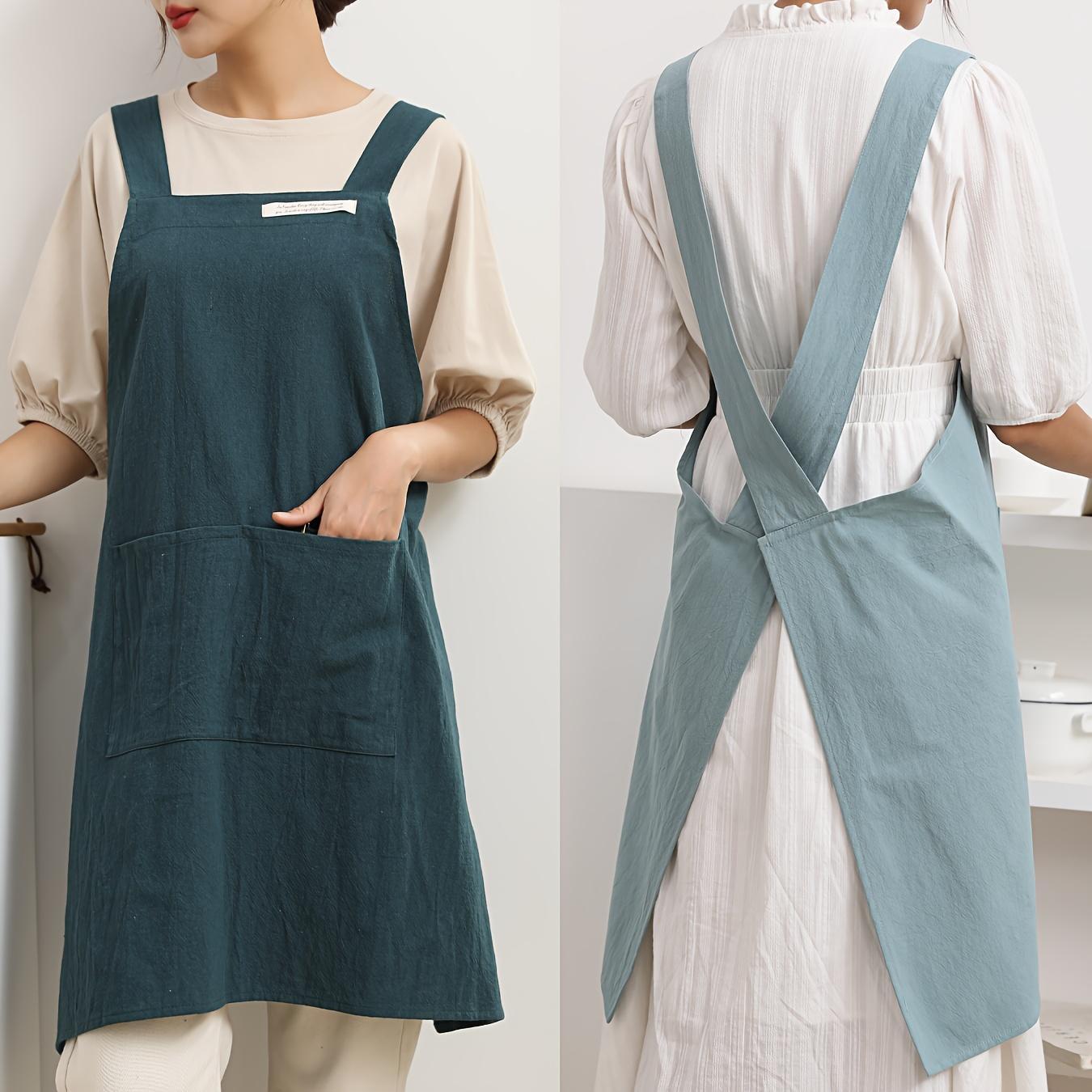 A Single Piece of Apron with Pockets, Featuring Cross-Back Straps, Suitable for Chefs, Gardening, Cooking, Baking, Florists, Painting, Baristas, And As Workwear