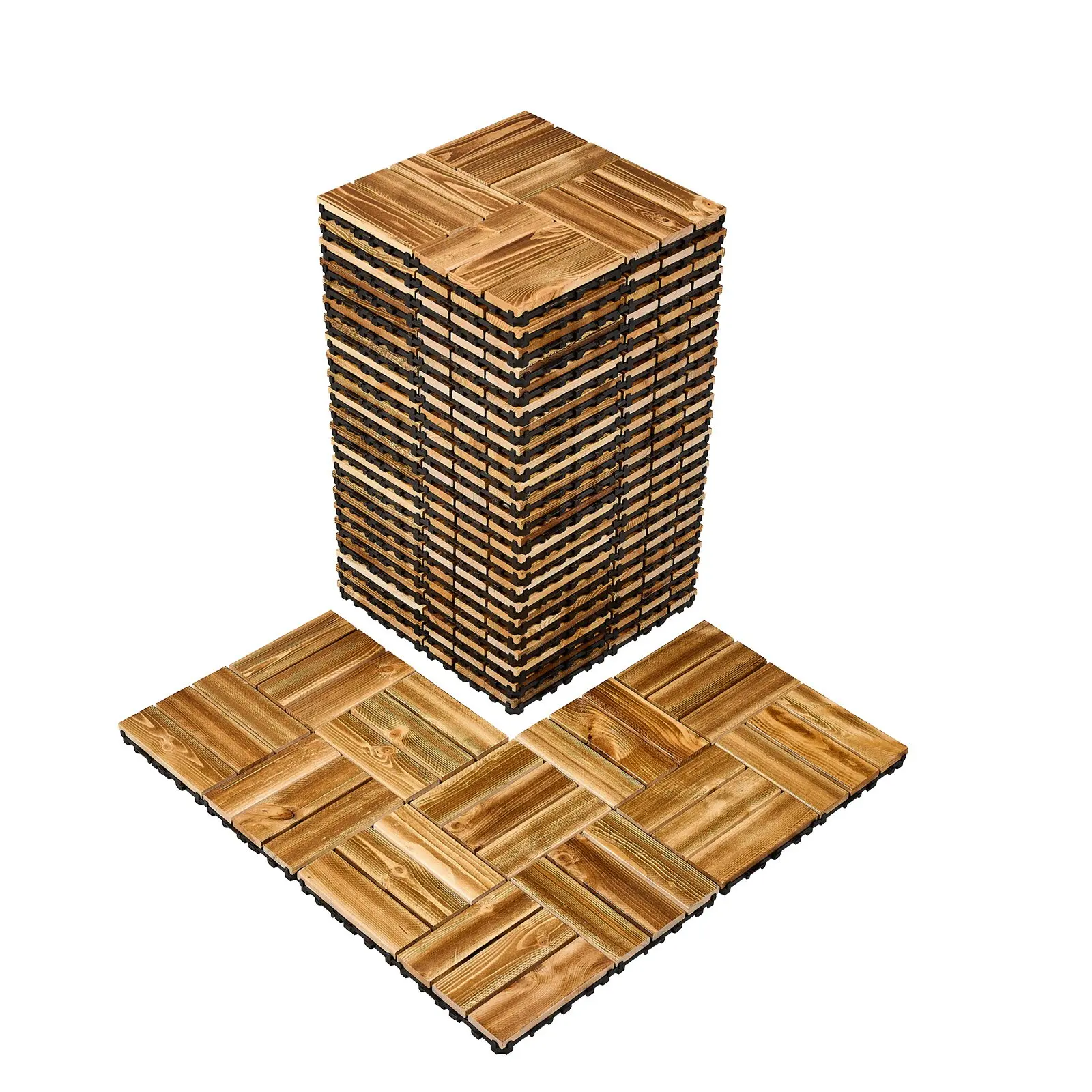 【toolupgrade】Interlocking Deck Tiles Solid Wood, 27 Pack, 12" x 12" Waterproof Camphor Pine Wood Flooring All Weather Use, Patio Floor Decking Covering Tiles for Porch Poolside Balcony Backyard, (Wooden)