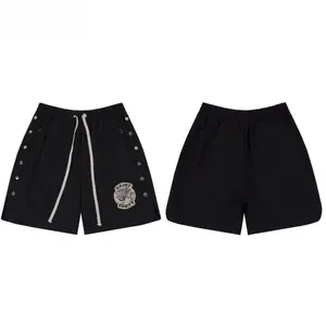 SAINT VANITY Embroidered Patch Casual Sports Shorts, Men's Baggy Streetwear, Side Snap Buttons, Elastic Drawstring Waist, Oversized Loose Fit, Summer Outfit, Trendy Hip Hop Athletic Shorts, Y2K Gen Z Fashion, 2026 Summer Essential