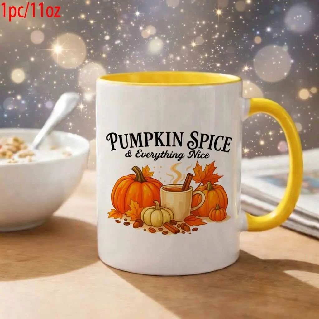 1pc Single Modern Ceramic Pumpkin Spice Autumn Fall Mug - 12.17oz Kitchen Drinkware, Fun Gift for Coffee or Juice