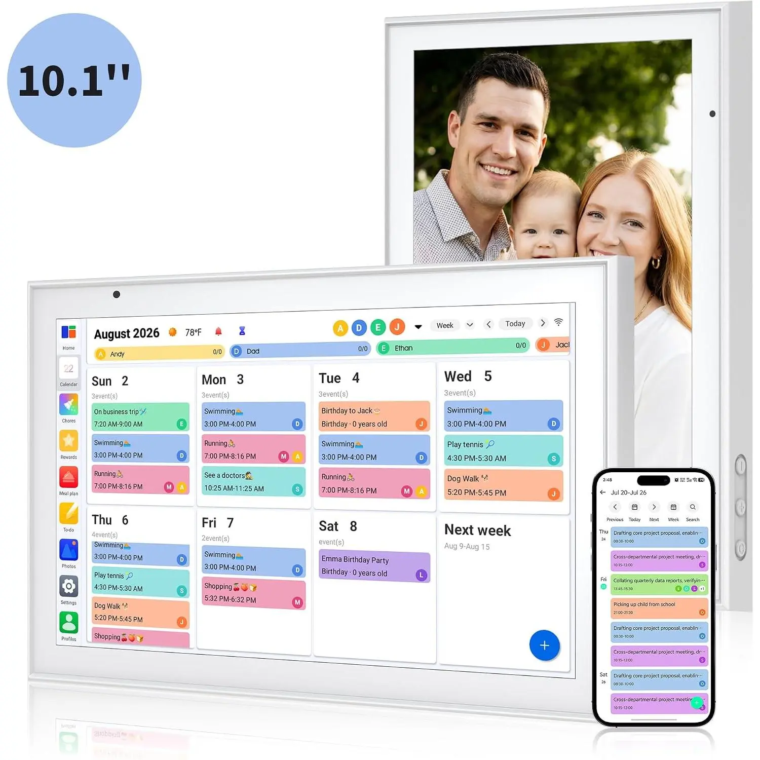 Smart Digital Calendar 10.1 Inch, Electronic Family Calendar Planner with Touchscreen, Shared Chore Chart, Meal Planner, To Do List & Schedule Board, WiFi Digital Family Command Center, Photo Frame