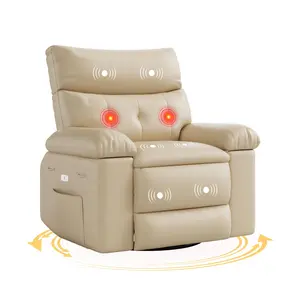 Oversized Recliner Chair – 27" Wide Seat, Heat & Massage, 360° Swivel Manual Rocker, Remote Controlled, Modern Single Sofa for Living Room, Bedroom, or Nursery