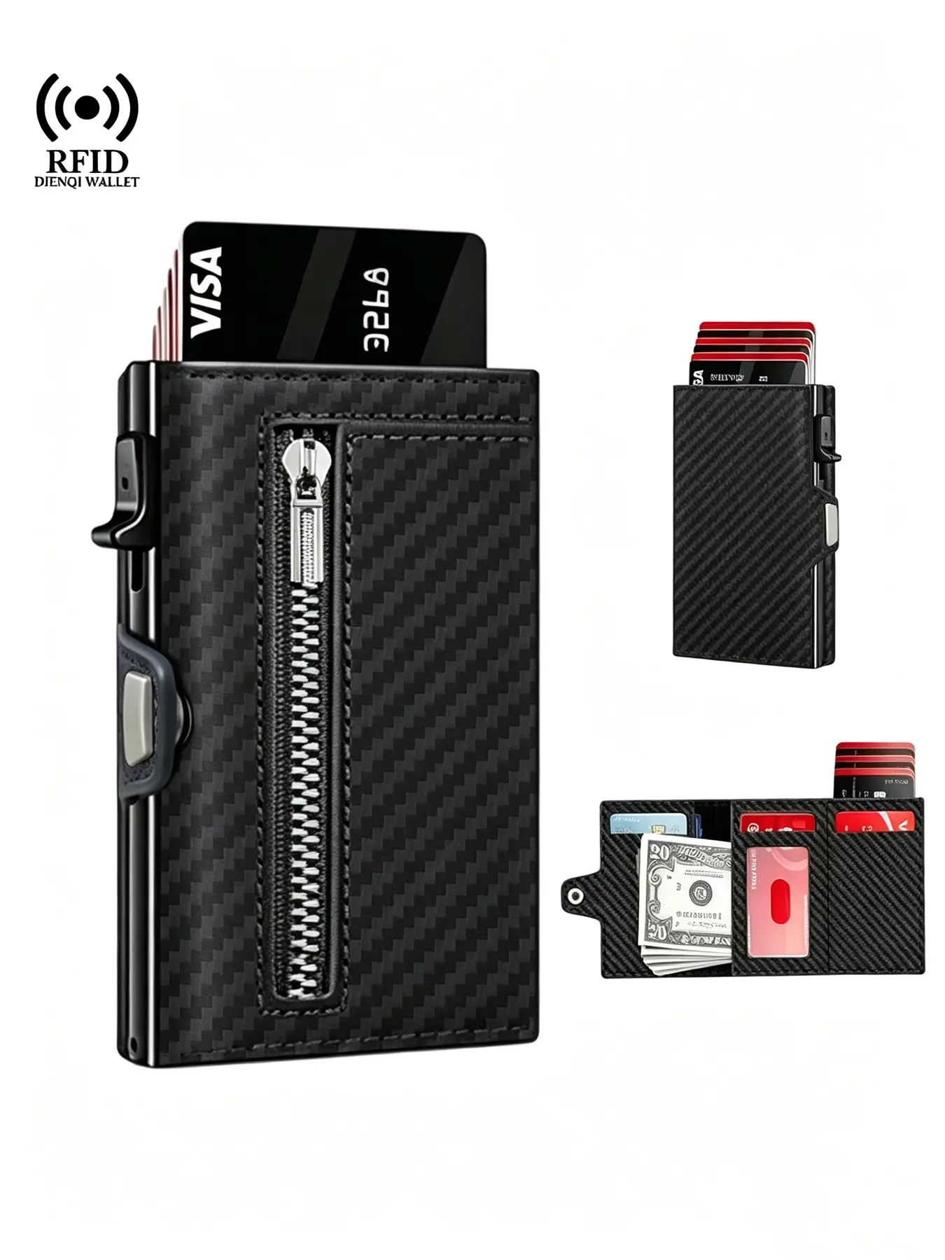 Rfid Anti-Scan Credit Card Holder, Microfiber Leather Pop-Up Card Wallet, Cash Coins Storage Purse, Business Travel Daily Carry
