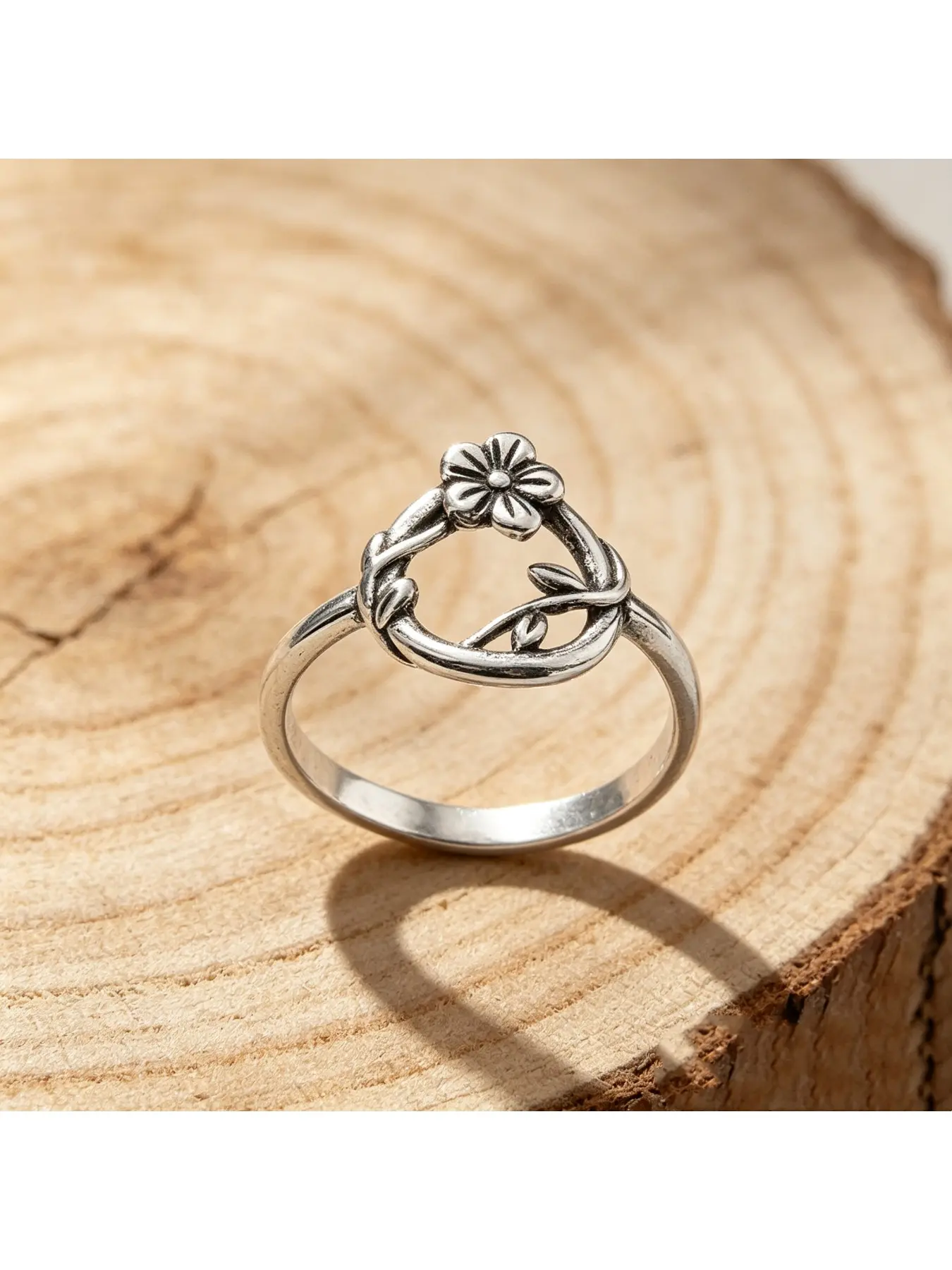 Thin Silver Twisted Vine Flower Hollow Halo Ring, Daily Stack Ring, Boho Engagement Ring, Dainty Valentine Gift, Soft Party Ring for Women, Suitable for Spring Trips, Mother's Day Dates and Daily Thin Ring Stacking