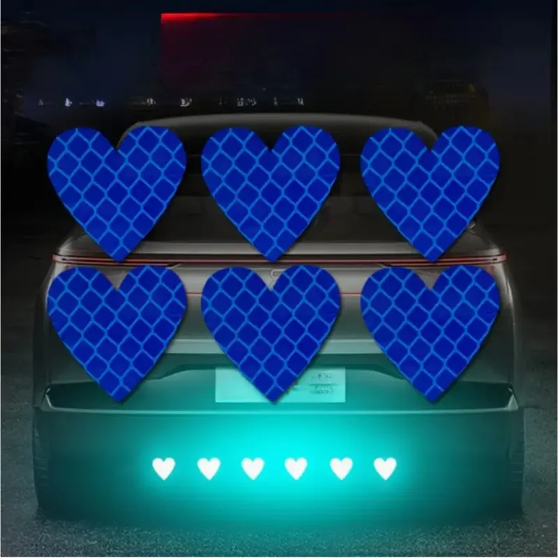 6 Pcs Universal Heart Reflective Stickers, Car Motorcycle Electric Bike Night Glare Warning Creative Body Decals, Safety Accessories