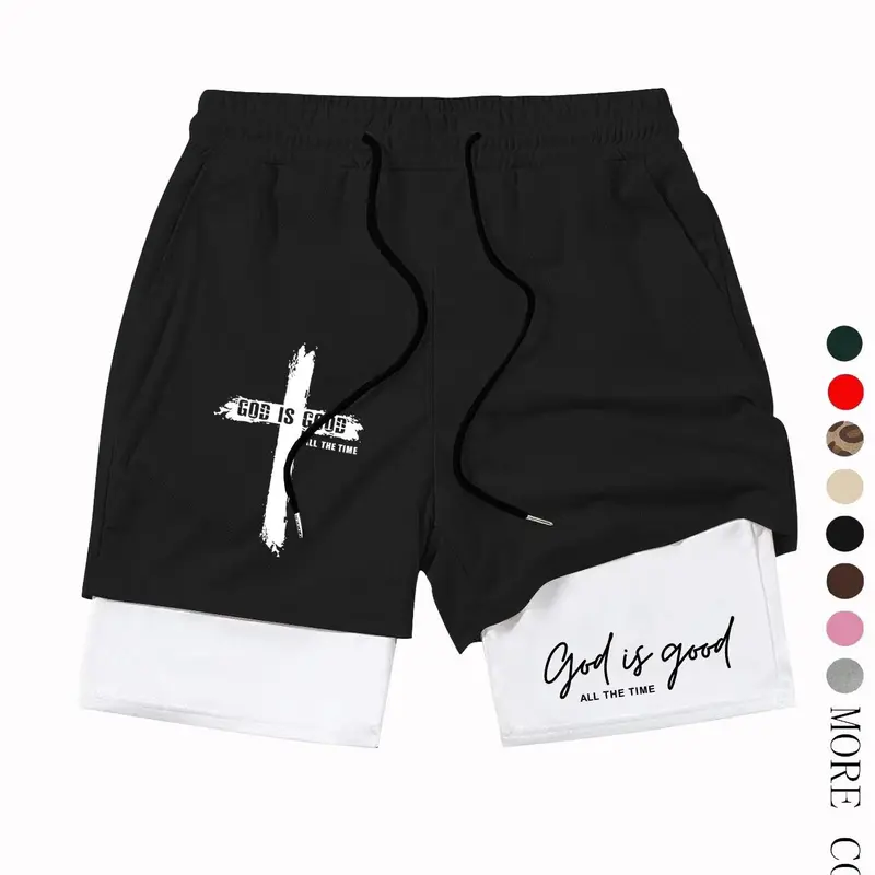 God Is Good Print Teen Boy Shorts, Loose-Fit Casual Mesh Pants, Drawstring Waist, Spring Summer Fashion, Couples Wear, Breathable Loose Shorts, Breathable Printed Shorts