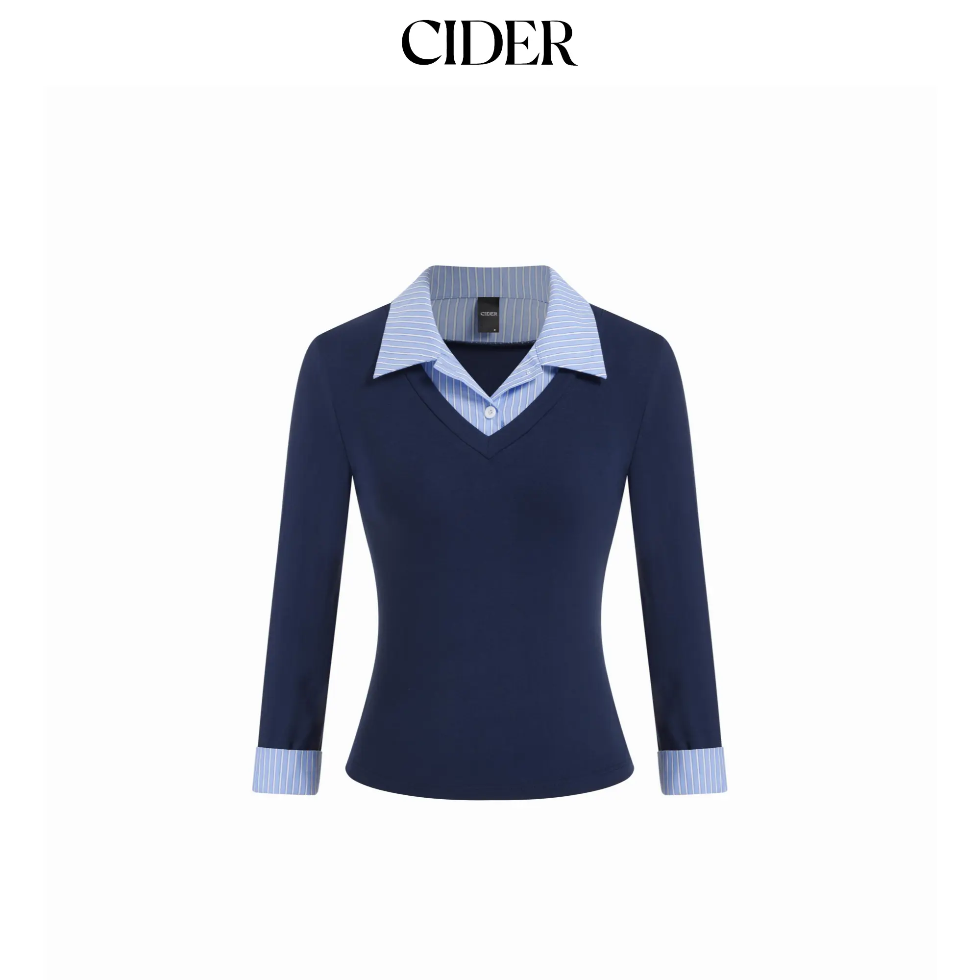 Cider Cotton-blend Collar Striped Button Two Tone Cropped Top SummerFinds