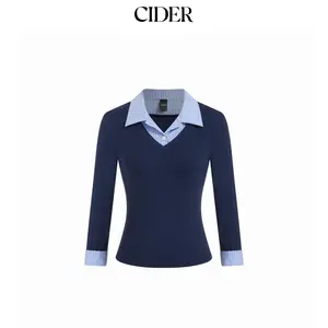 Cider Cotton-blend Collar Striped Button Two Tone Cropped Top SummerFinds