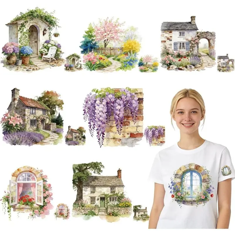 16PCS Iron On Transfer Paper Garden Heat Transfer Sticker Flowers Hot Press Patch Decals Applique DIY Decoration for Clothes T-Shirts Cushion Cottagecore Rub