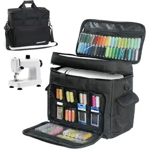2 Layer Sewing Machine Carrying Case with Adjustable Shoulder Strap Tote Bag for Most Standard Sewing Machine and Accessories