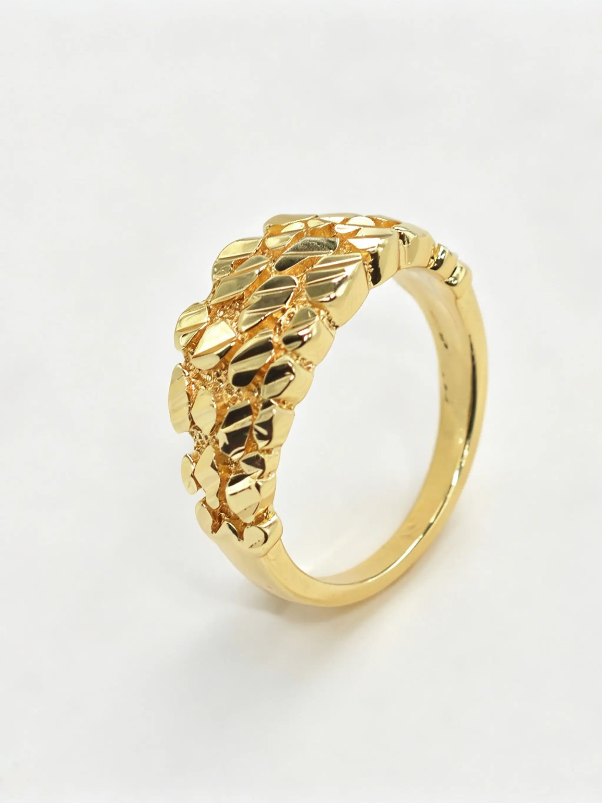 14k Gold Plated Vintage Wide Band Nugget Ring, Vintage Rings Jewelry, Unisex Textured Ring, Daily Wear, Retro Fashion, Gift for Elders
