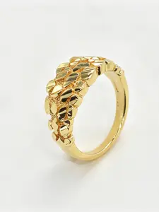 14k Gold Plated Vintage Wide Band Nugget Ring, Unisex Textured Ring, Daily Wear, Retro Fashion, Gift for Elders