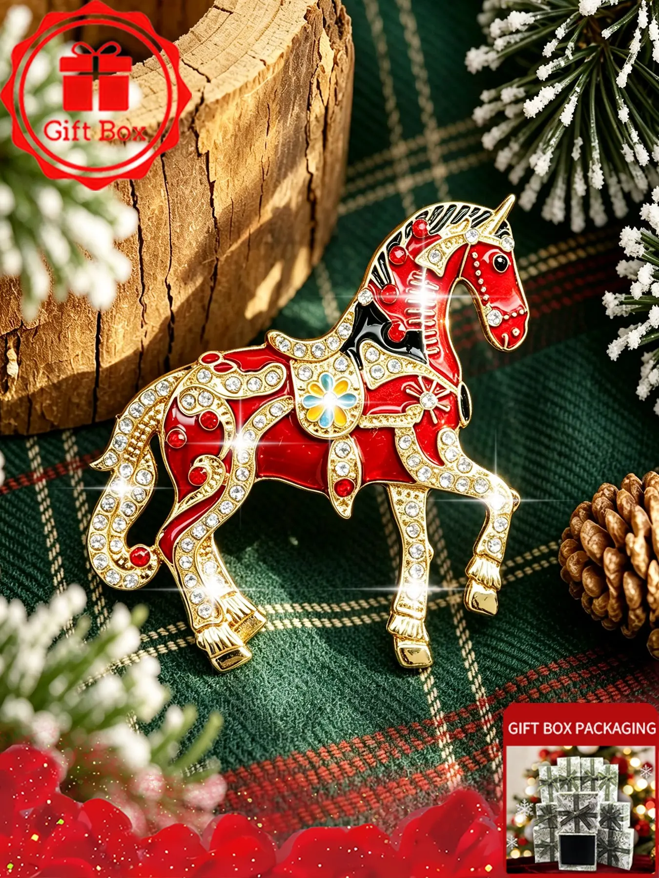 Horse Brooch with gift box, 2026 spring and summer new style, elegant and fashionable. Wearing at banquets and holidays, Also be used as an accessory for autumn and winter sweaters and coats. Perfect as a birthday gift for family, friends and couples.