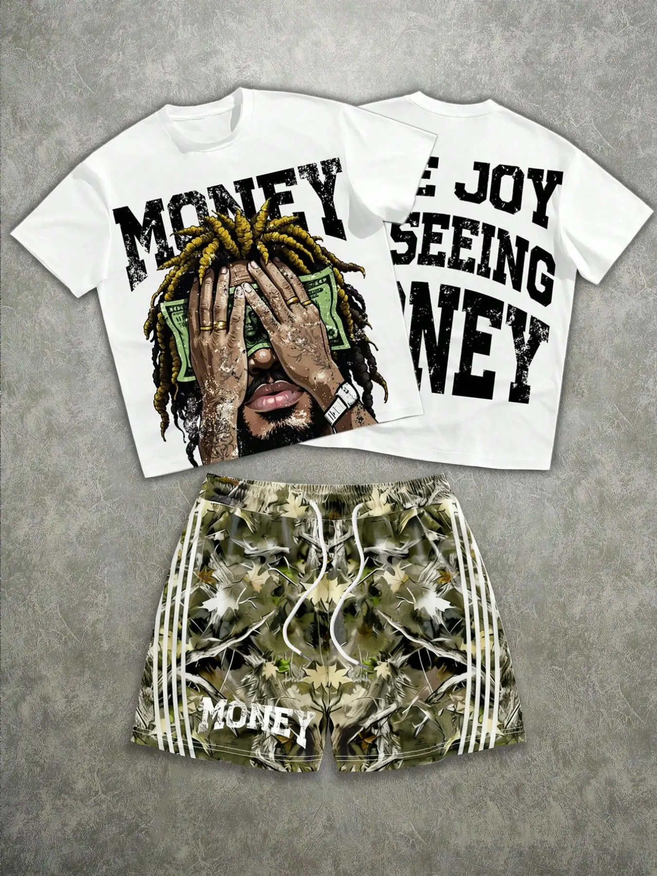 Men's Streetwear Hip-Hop Style Tropical Digital Graphic Print Matching Short Sleeve Set, Summer Loose Fit Fashion T-Shirt and Shorts, Ideal for Sports and Outdoor Activities
