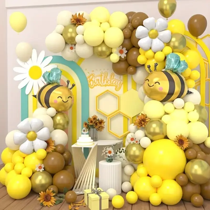 117 Piece Bee Theme Party Balloon Arch Garland Set, Sweet Cartoon Style, Baby Shower & Birthday Party Decorations