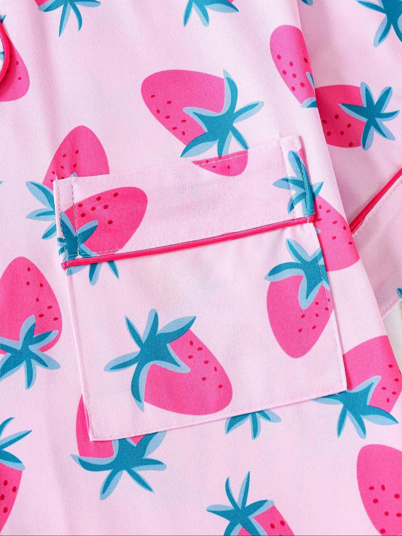 Two-piece Set Women's Cherry Print Top & Shorts Pyjama, Casual Comfy Short Sleeve Collared Top & Shorts Set, Ladies Sleepwear for Summer Pajama Set