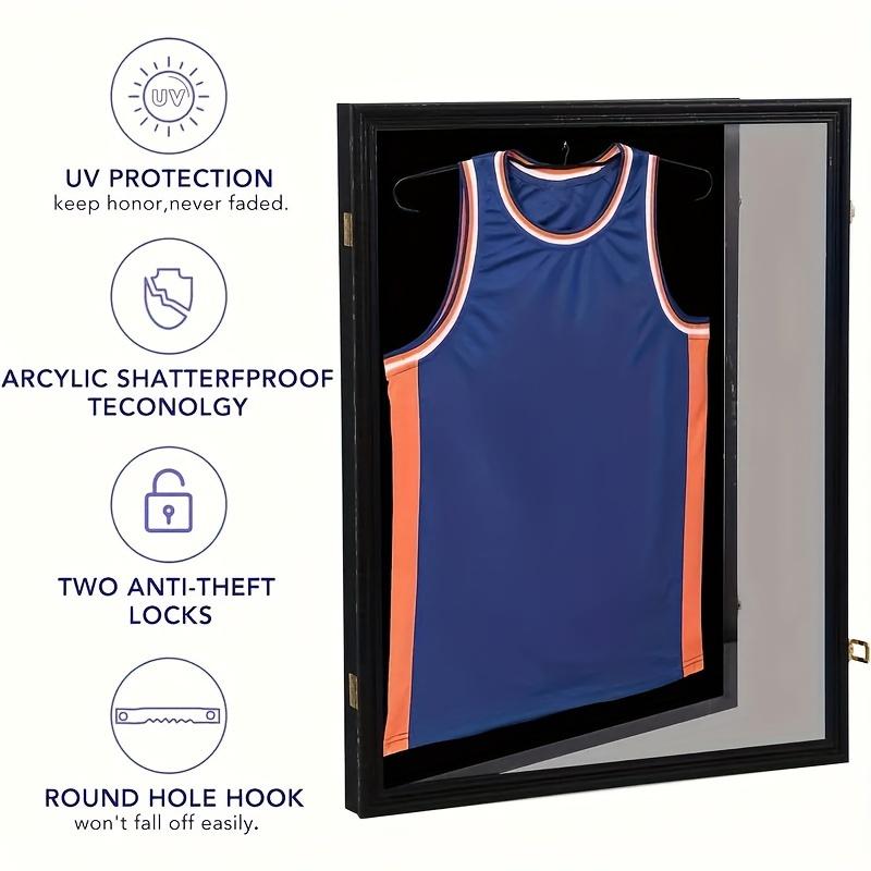 [UV Protection Jersey Display] 2pcs Sports Jersey Display Case Bundle - Shadow Box Frames - 98% UV Protection, Hangers, Acrylic Cover, And Valet Pinboard