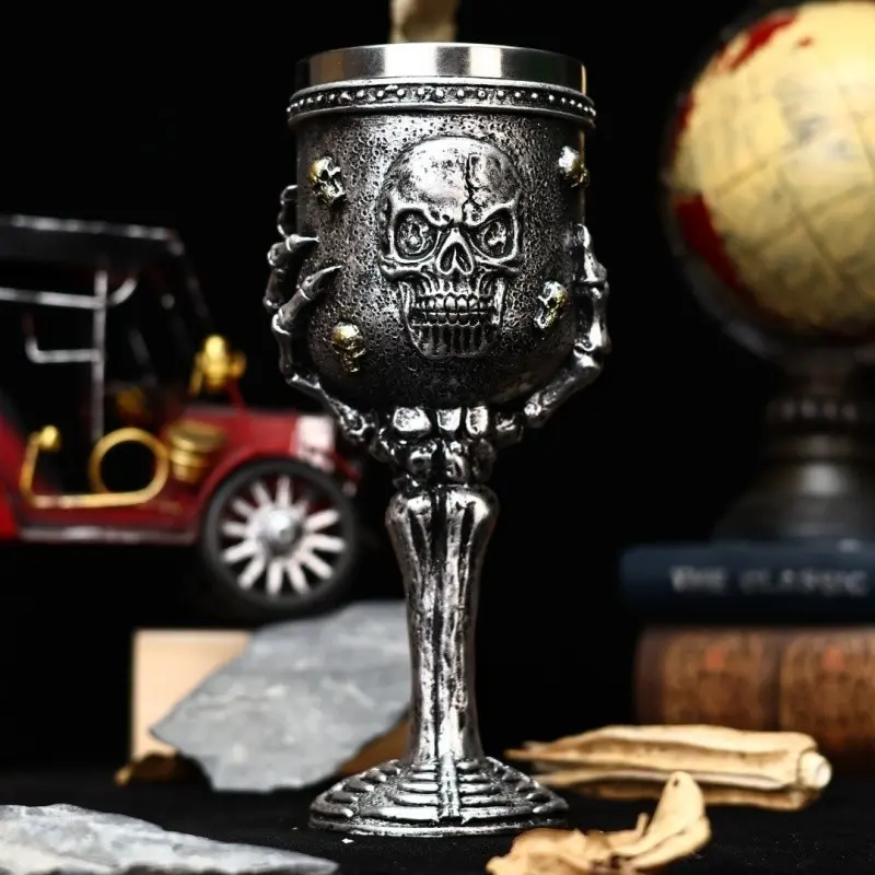 1 Count Gothic Skull Goblet Stainless Steel Skeleton Chalice Wine Goblet Drinking Glasses Halloween Resin Grim Reaper Wine Glass Beer Mug Medieval Gothic Macabre Coffee Cocktail Beverage Whiskey Cups