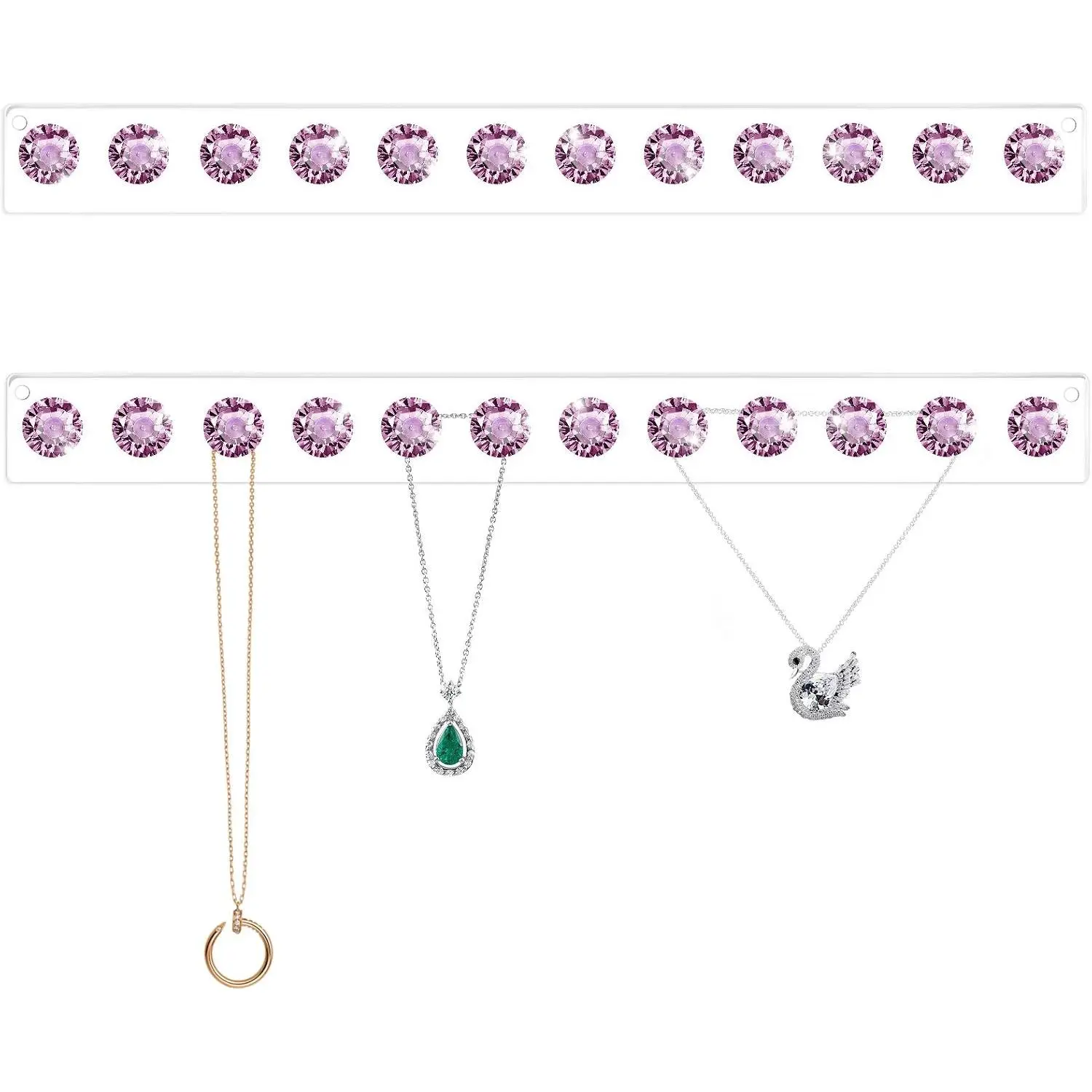 Necklaces Holder Wall Mounted Necklace Hangers   Organizer with 12 Hooks, Clear  Hangers for Necklace Organizer for Girls Women, Necklace Hooks for Wall