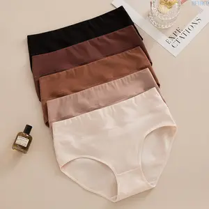 Women's Solid Color Mid-High Waist Cotton Briefs, Classic Simple Triangle Panties, Soft Breathable 100% Pure Cotton Casual Daily Underwear