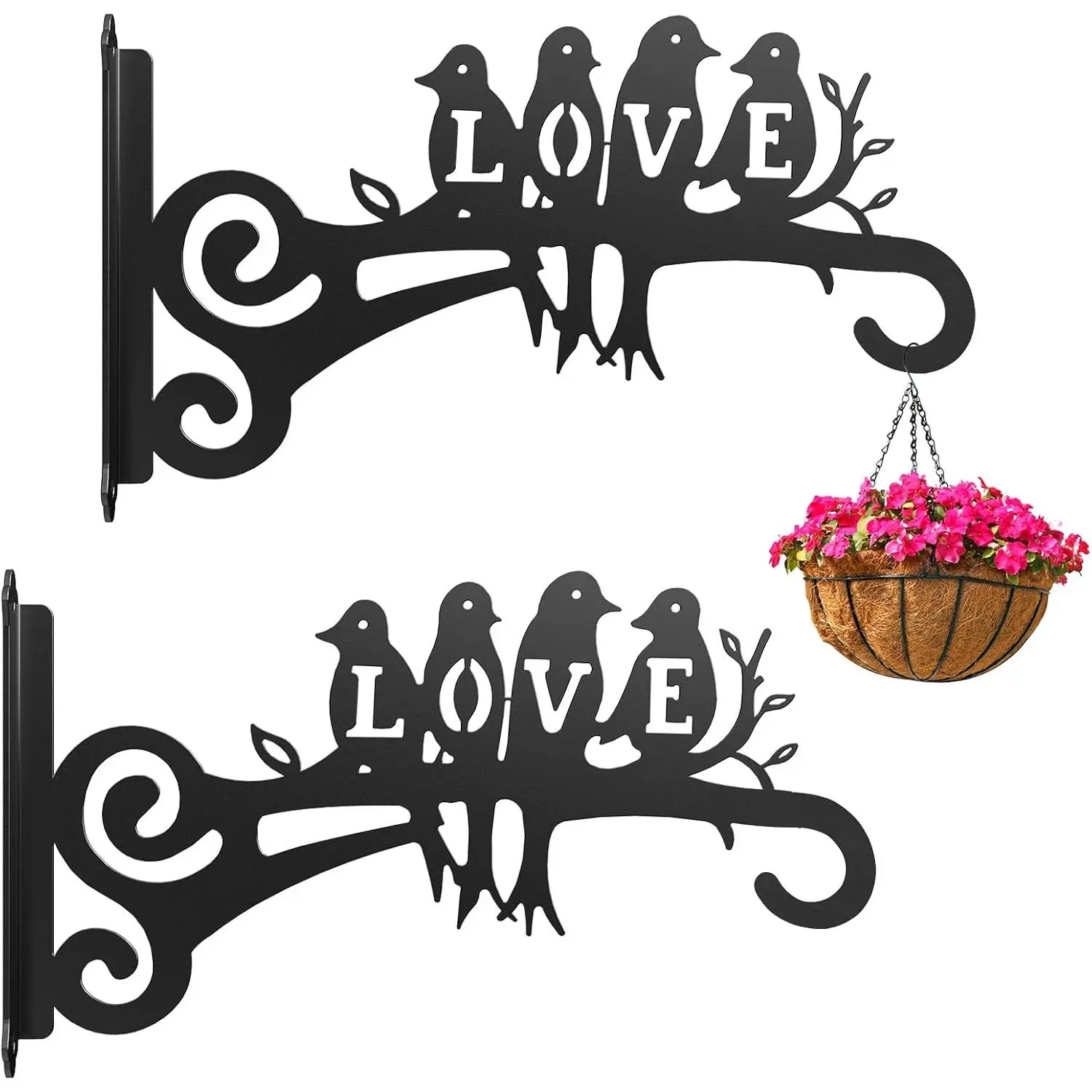 2-Pack Aesthetic  Hangers Outdoor and Indoor – 10 Inch Metal   Bracket with Beautiful Bird  – Anti Rust  Hooks for  Baskets, Bird Feeder, Windchime, Lantern