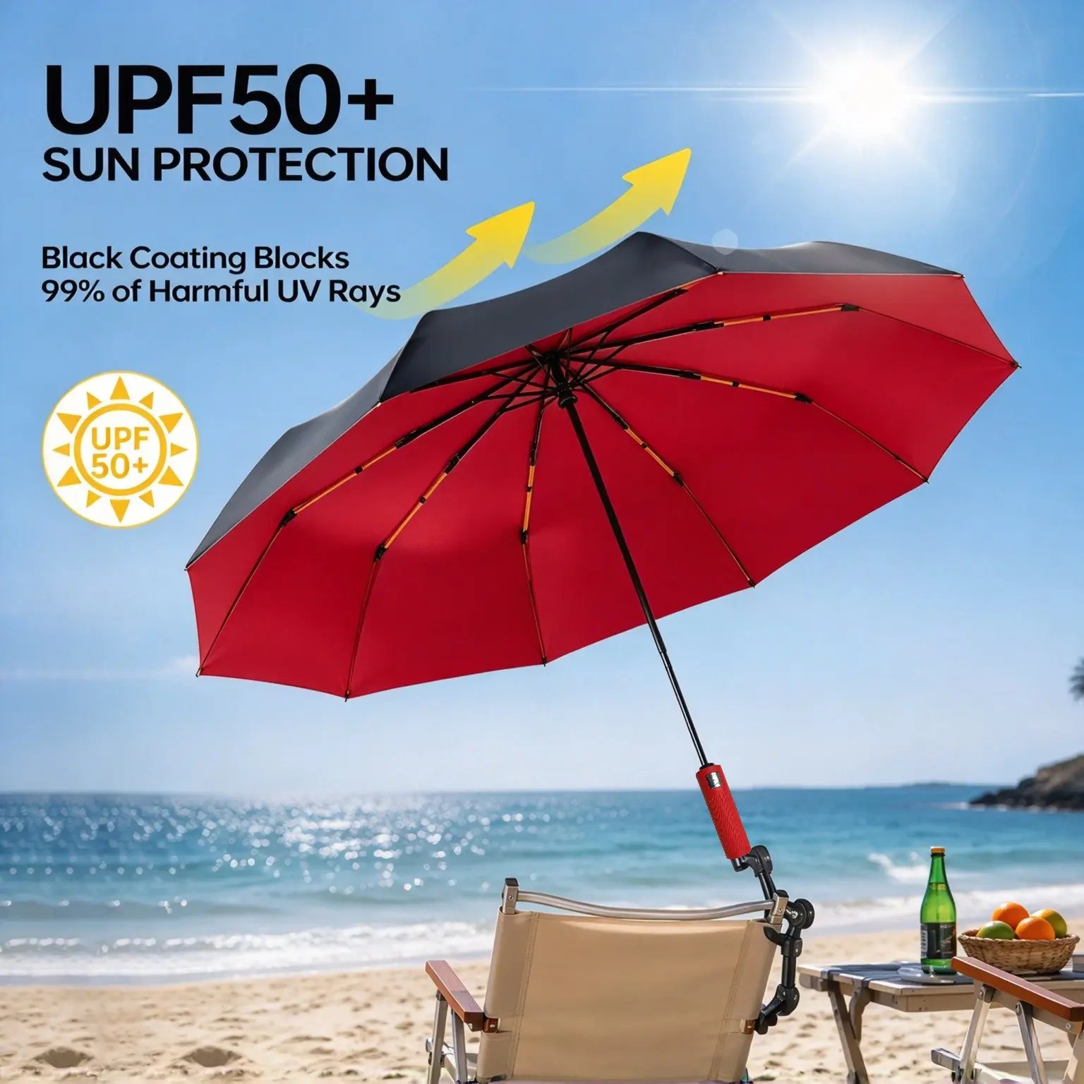 Automatic Umbrella 125cm/49 Inches Large Canopy, Extended Handle Comfortable Grip, UV Protection, Portable Foldable Umbrella, Suitable for 2-3 People Outdoor Use