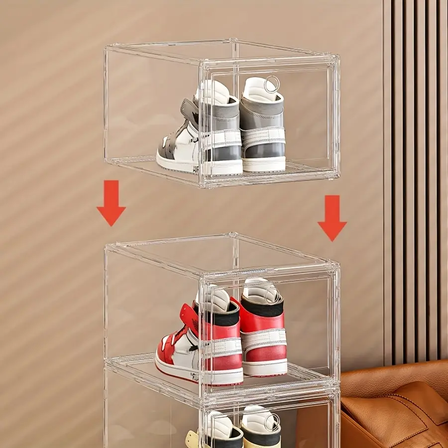 10-Piece Large Clear Acrylic Shoe Box with Magnetic Closure and Front Opening - Multifunctional Storage Finishing Box for Designer Bags, Handbags, Accessories - Home/Office Durable Rectangular Plastic Box, Smooth Surface, Shoe Bag Storage