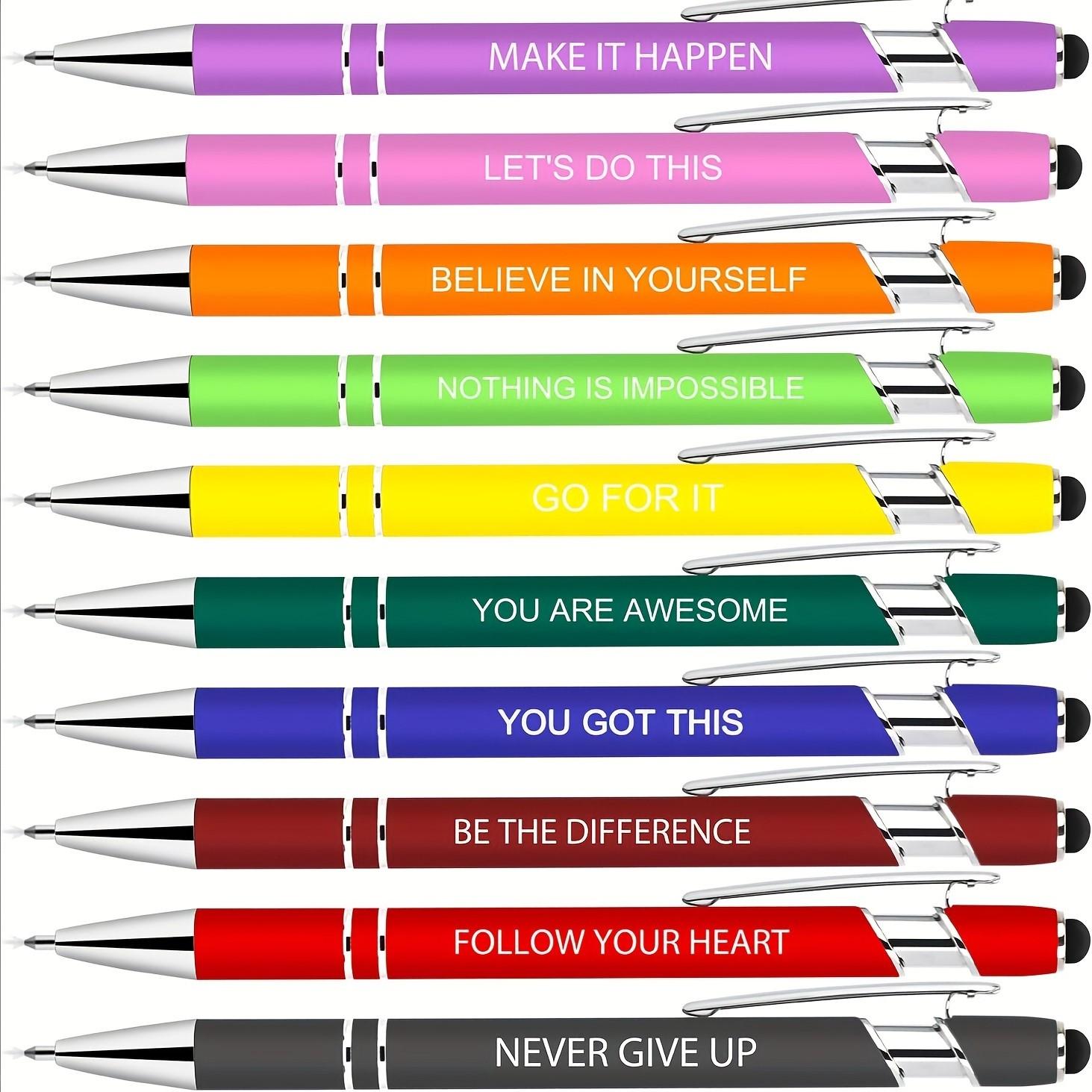 Inspirational Metal Pens Bulk Pack, Handwriting Nib Motivational Ballpoint Pens, Ink Fun Office Supplies Gift for Women Colleagues, Multicolor Pens