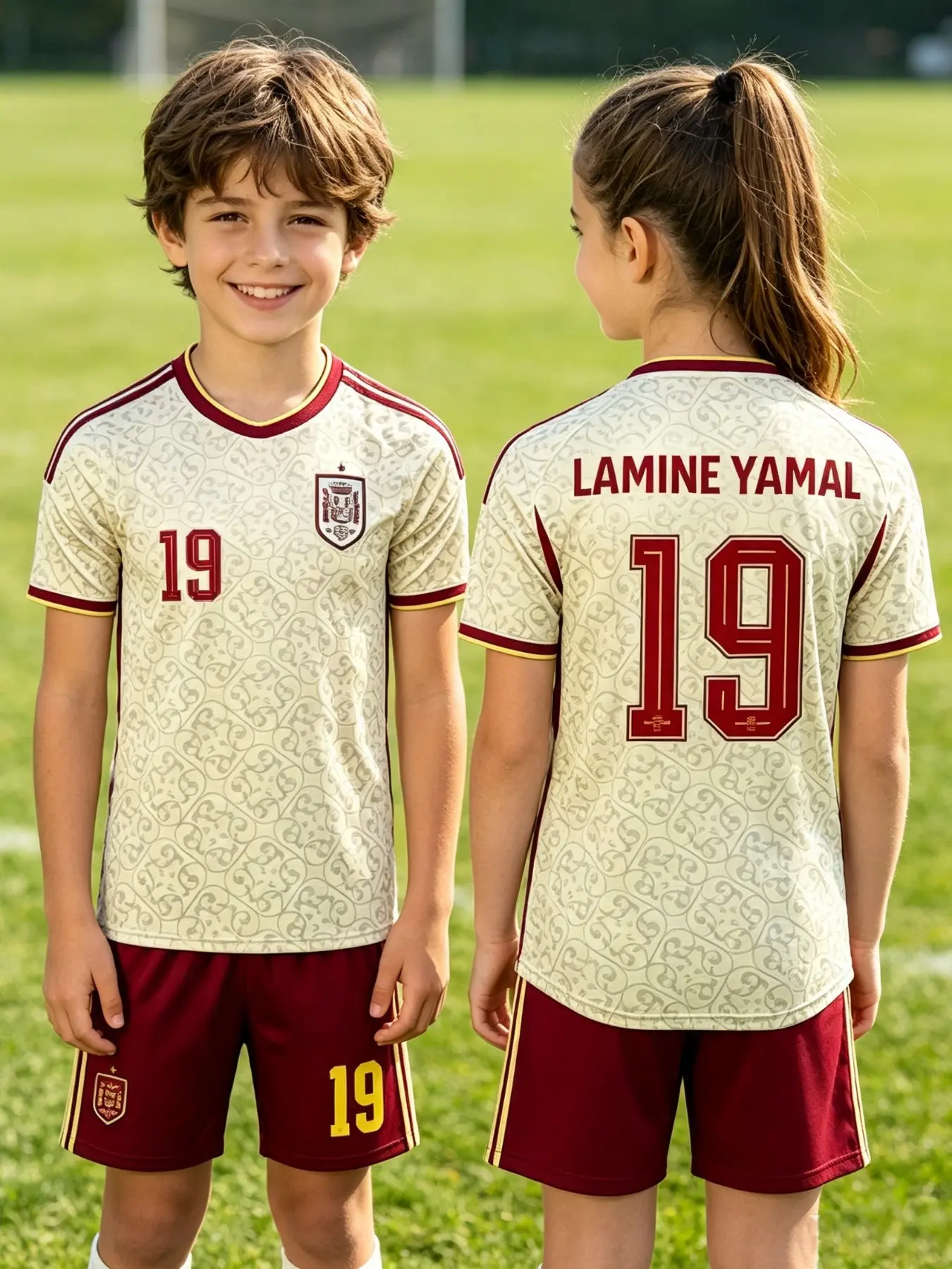 Spanish Kids Vintage Soccer Set, Unisex Yama 19 Jersey, Breathable Quick-Dry Short Sleeve Shorts, Parent-Child Training Gear