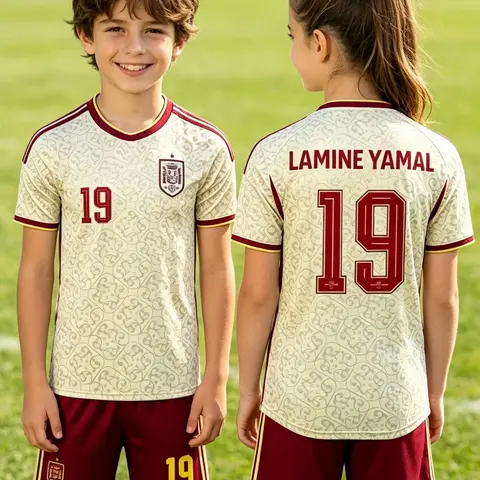 Spanish Kids Vintage Soccer Set, Unisex Yama 19 Jersey, Breathable Quick-Dry Short Sleeve Shorts, Parent-Child Training Gear