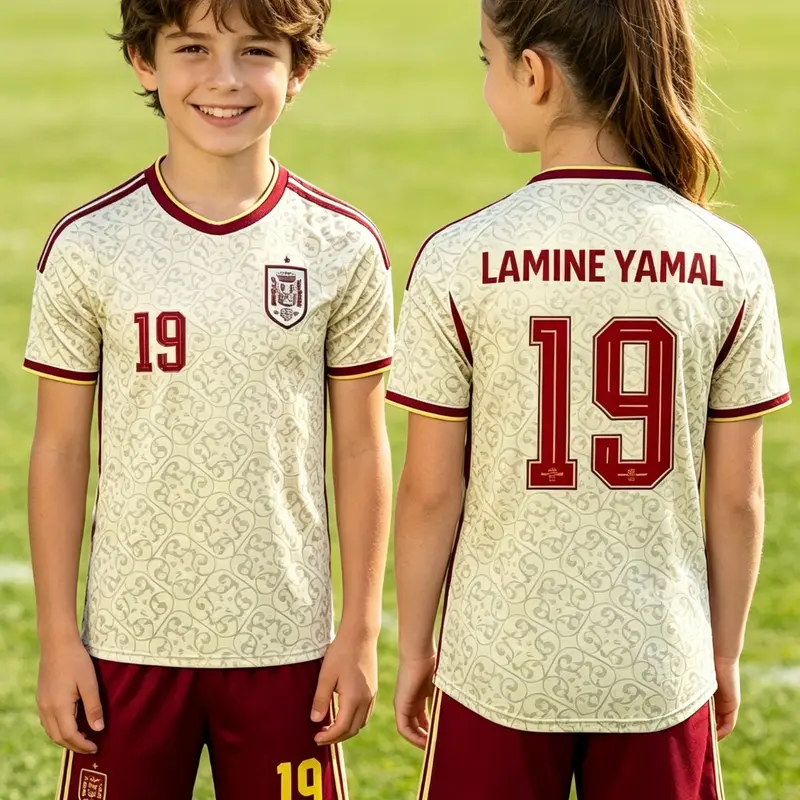 Spanish Kids Vintage Soccer Set, Unisex Yama 19 Jersey, Breathable Quick-Dry Short Sleeve Shorts, Parent-Child Training Gear