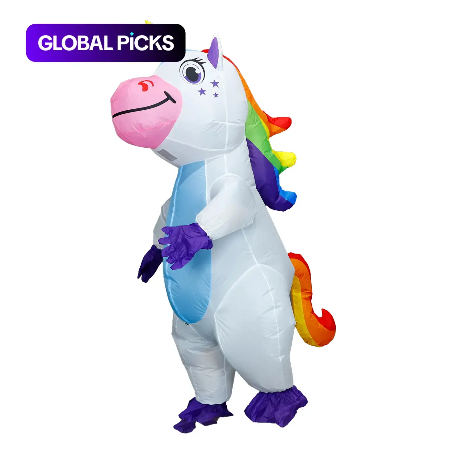 Unicorn Inflatable cartoon Festive costume for children's holiday performances and parent-child activities. Adult size, suitable for 155-190cm. Includes fan and battery box (batteries not included). Cosplay, Halloween prop, party funny costume.
