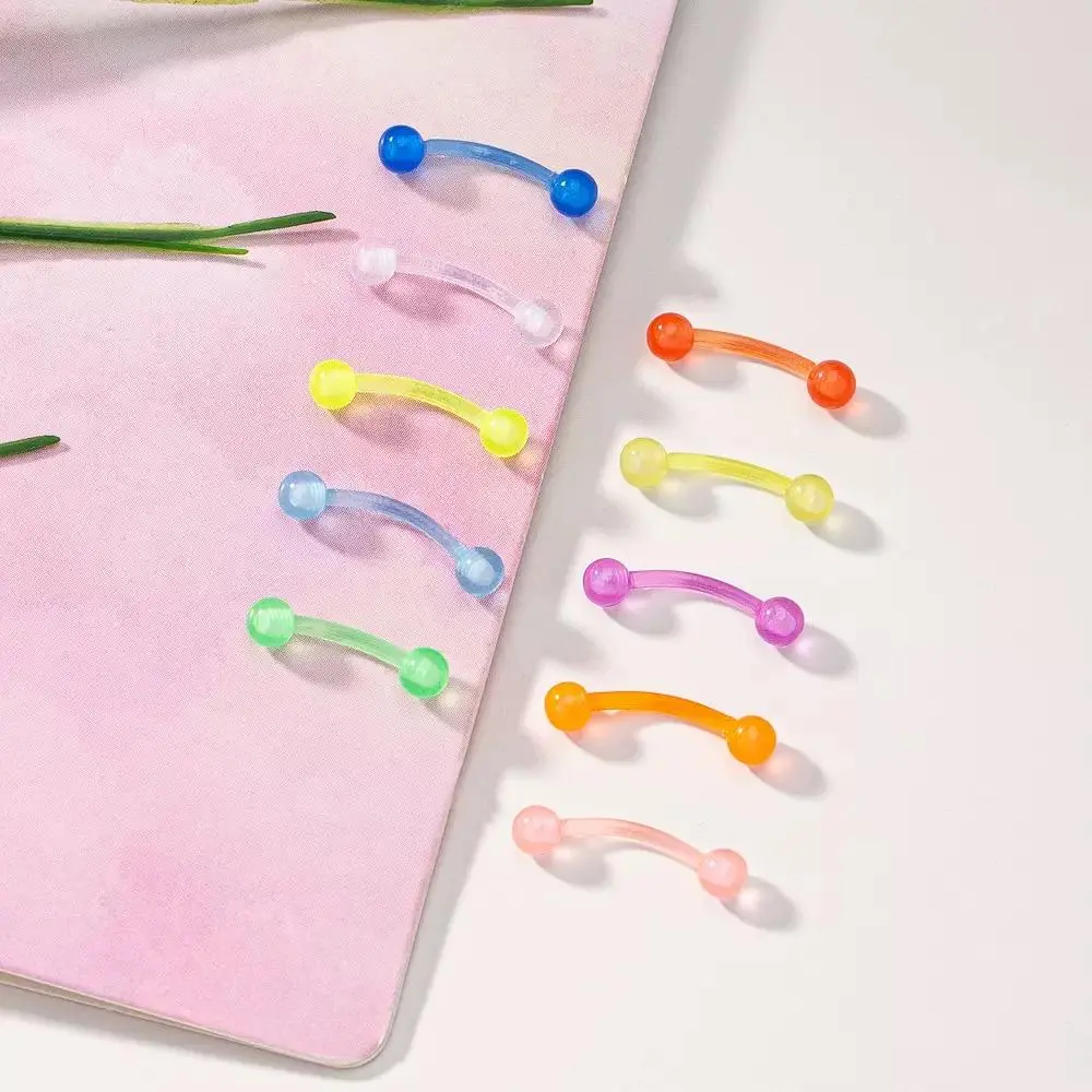 10PCS Glow In The Dark Candy Color Soft & Flexible Minimalist Acrylic Eyebrow Rings, 16g 1.2mm Curved Banana Barbell, 3mm Smooth Round Balls Body Piercing Jewelry for Night Events & Daily Wear, Soft And Flexible