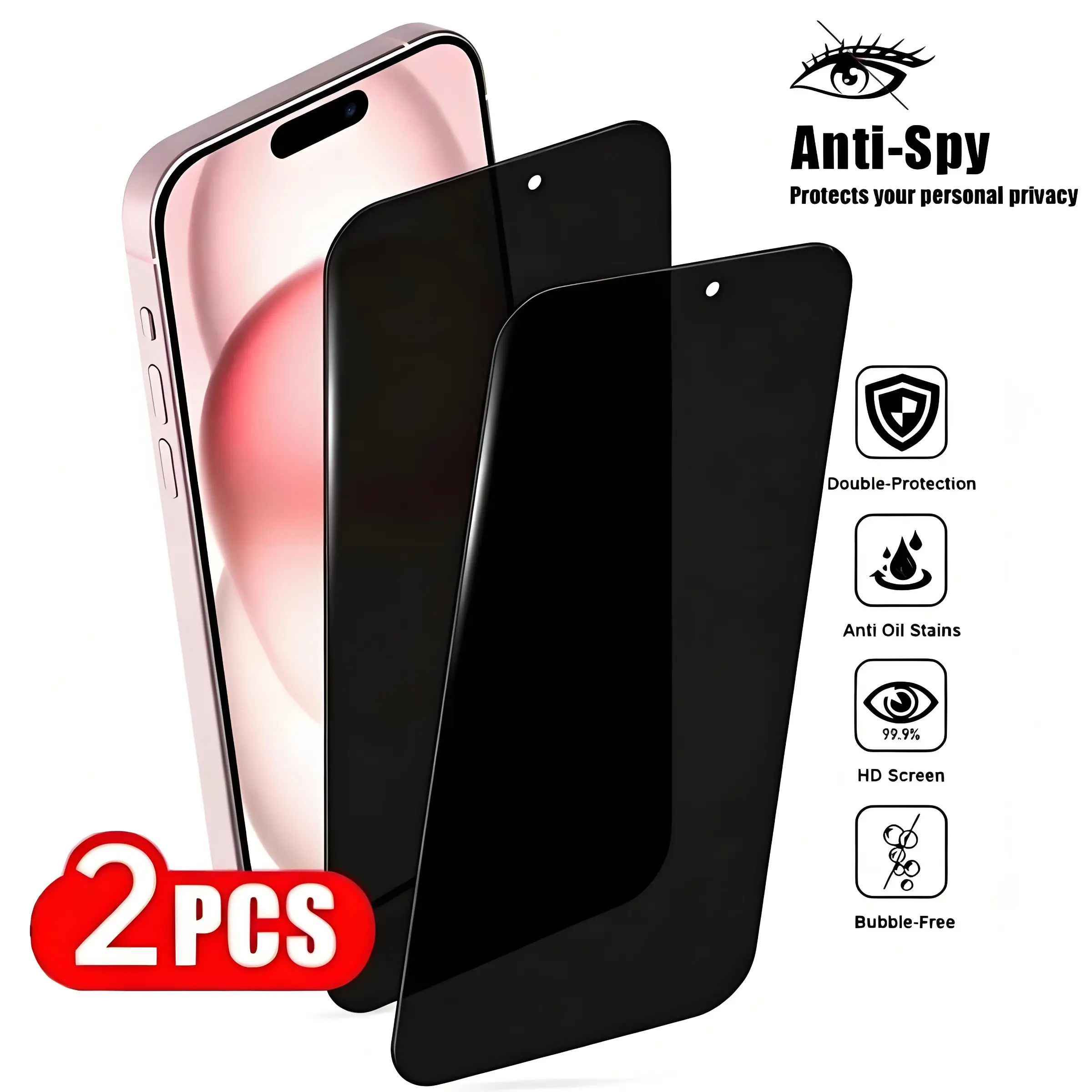 Privacy Protective Screen Protector Set for iPhone 16 Pro Max,iPhone16pro，iPhone16， Full Coverage Anti-Spy Tempered Glass, Shockproof and Durable, 2 Pieces