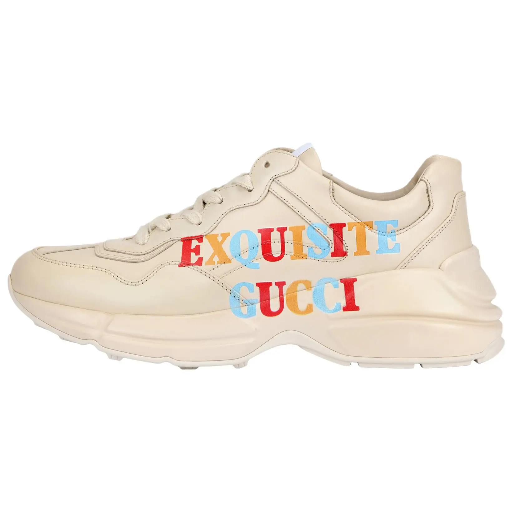 Gucci Rhyton Leather Comfortable Durable Low-Top Dad Sneakers for Men in White Verifiable, with credentials and supporting global authentication