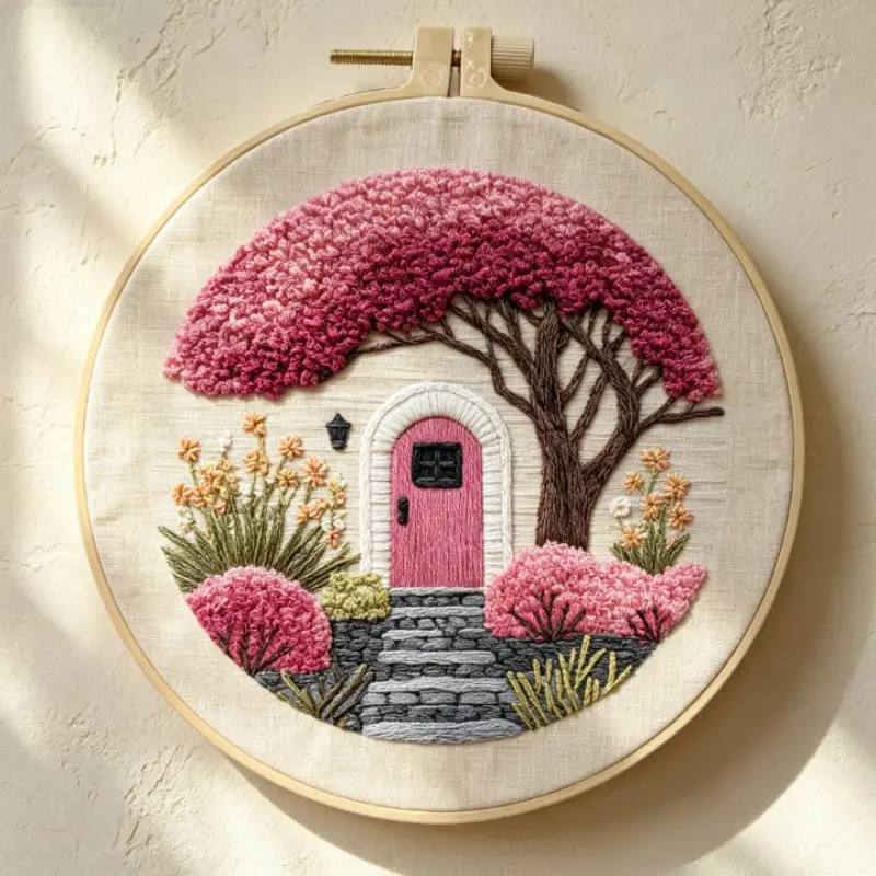Cross Stitch Kit for Beginners, Elegant Floral Design, Includes Cotton Fabric, Threads, Needles, Instruction Manual, 20cm Hoop
