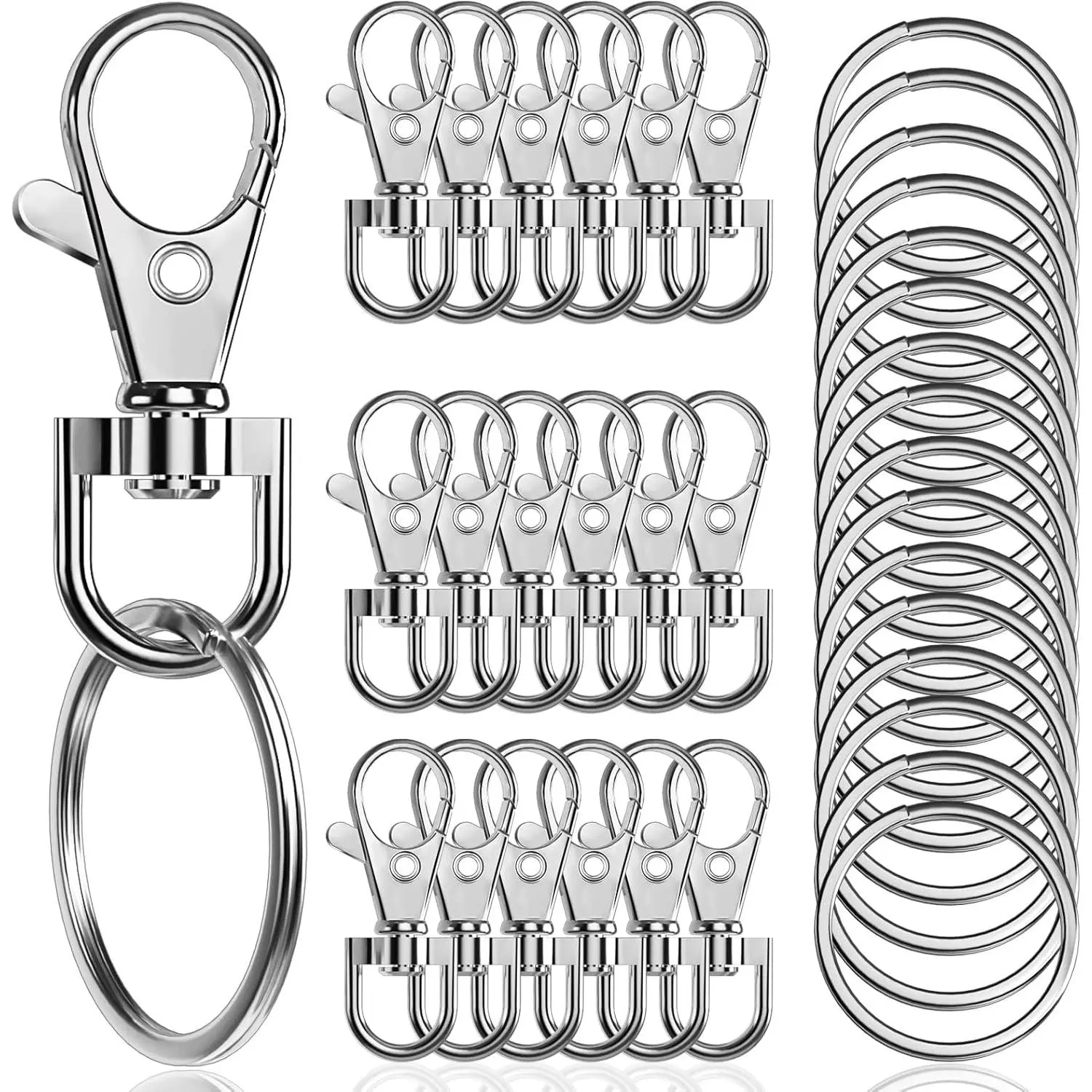 100 count  Swivel Snap Hooks with Key Rings,Metal Lanyard  Hooks Lobster Clasps for Key  DIY Crafts 1.38inches/35mm(50 Pcs Lanyard Snap Hooks+50 Pcs Key Rings)