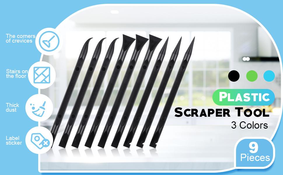 9 Pieces Plastic Scraper Tool Scratch Free Crevice Cleaning Sticker Remover Tool Multipurpose Non Scratch Scrapers for Tight Spaces, Kitchen, Crevices, Auto Detailing, Paint
