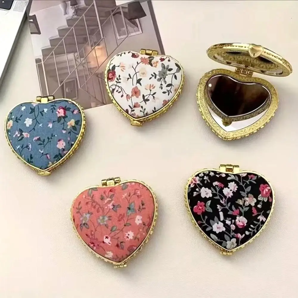Pocket Floral Mirror Mini Makeup Compact Portable Two-side Folding Make Up Mirror Women Vintage Cosmetic Make Up For Gift