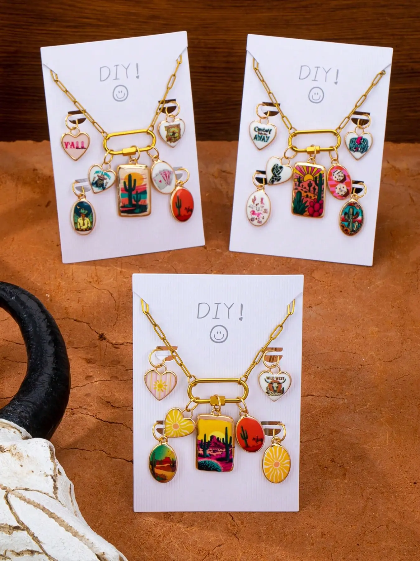 Women's Western Desert Cowboy DIY Fashion Pendant Necklace Set, Detachable Enamel Pendant, Stainless Steel Chain, Jewelry DIY Kit