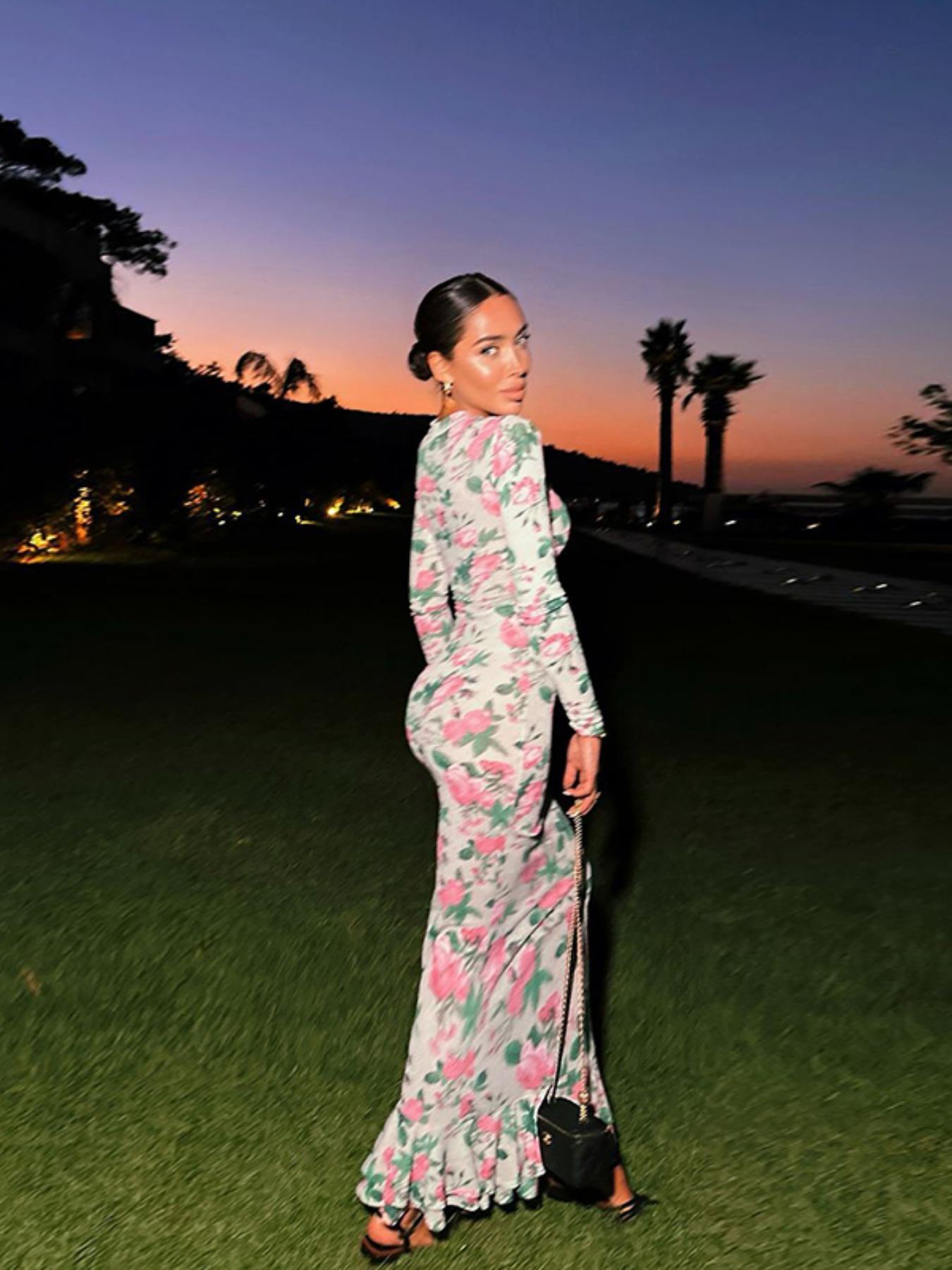 Styles by Faith Howard Women's Floral Print Ruffle Hem Bodycon Dress, Elegant Mock Neck Long Sleeve Gown for Party Holiday Wedding Guest, Ladies Fall & Winter Clothes, Elegant Dresses