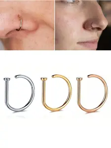 Stainless Steel Fake Nose Ring, Unisex D-Type Design, Customizable Lettering, Trendy Hip Hop Streetwear Accessory, Fashion Body Jewelry, Body Jewellery