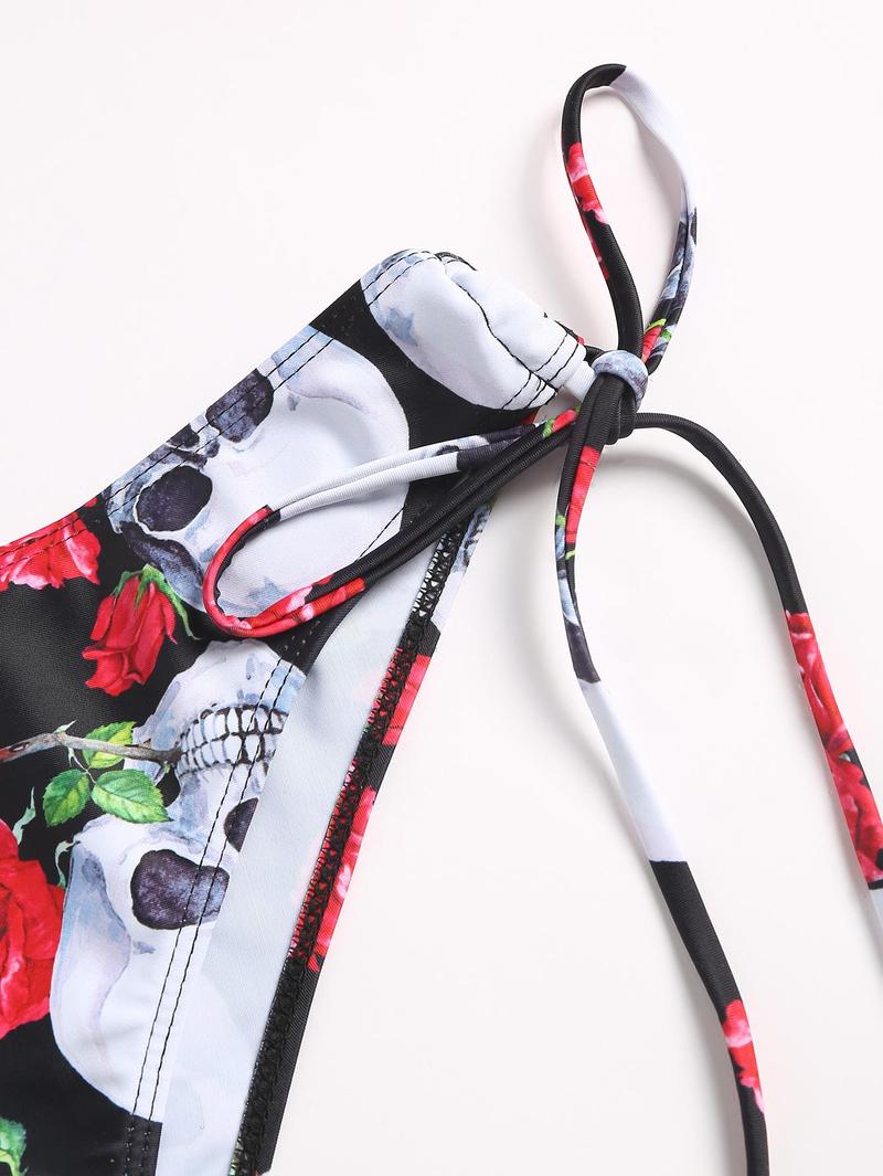 Women's  Summer Beach Casual Holiday Sexy Floral & Letter Graphic Tie Side Bikini Set For Summer Beach With Cover Up 3 Pieces Bikini Swimsuit Bikini