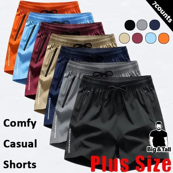 Men's Plussize 7-Pack Quick Dry Polyester Blend Athletic Shorts - Big & Tall Fitted Cut Streetwear Bottoms